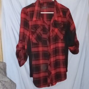 Cavalini Red and Black Plaid Women Button Down Shirt